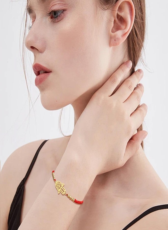 UNIFT Hand of Fatima Bracelet for Women Men Stainless Steel Hamsa Fatima Hand With a Bead Colorful Weave Adjustable Bracelet Talisman Jewelry (gold-R) - Image 2
